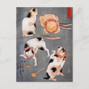 Katter (Neko) i olikt poserar Utagawa Kuniyoshi Vykort