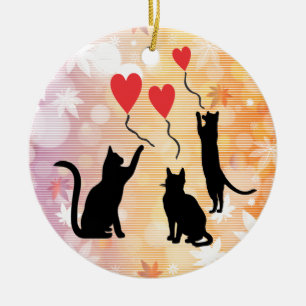 Katter och ballonger julgransprydnad keramik