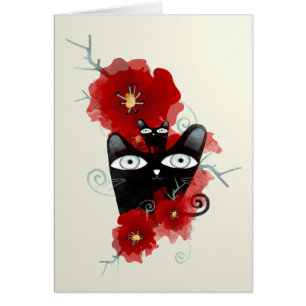 Katter och blommor solnedgång kort
