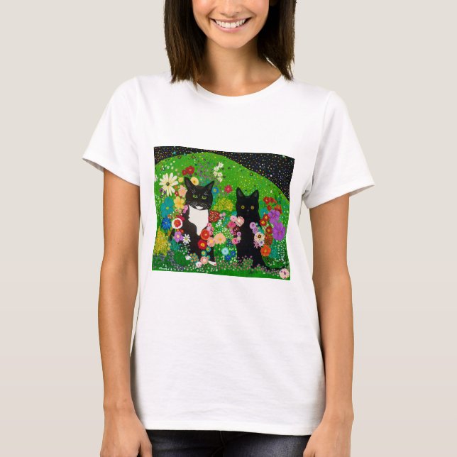 Katter och blommor t shirt (Framsida)