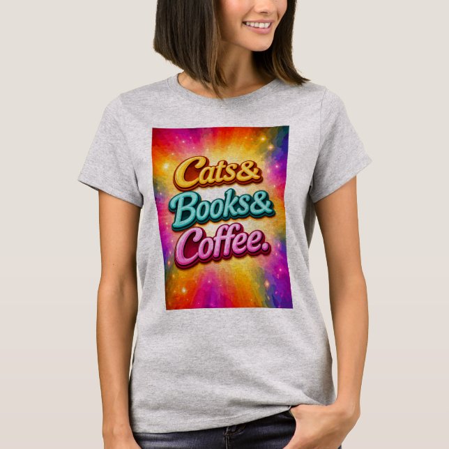 Katter och böcker och kaffe t shirt (Framsida)