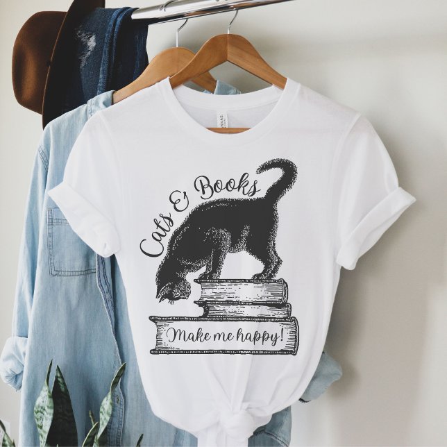 Katter och Bokar gör att jag läser Lycklig T Shirt (Skapare uppladdad)