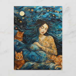 Katter och en sovande kvinna i Starrinatten Vykort