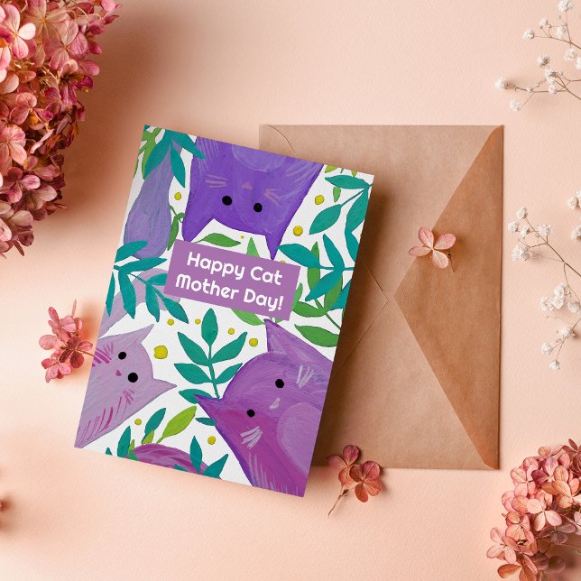 Katter och grenar-Lycklig-katten mors dag Julkort (Skapare uppladdad)
