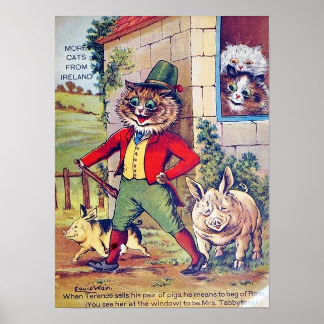 Katter och grisar, Louis Wain Poster (Framsidan)