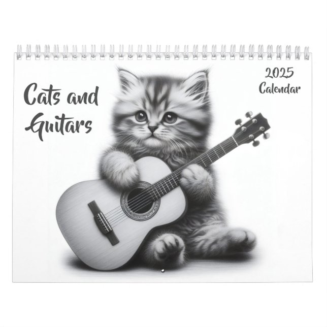 Katter och Guitars Black and White 2025 Kalender (Omslag)