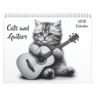 Katter och Guitars Black and White 2026 Kalender