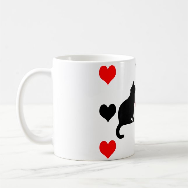 Katter och hjärtan mönster kaffemugg (Vänster)