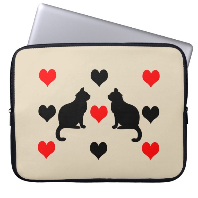 Katter och hjärtan mönster laptop fodral (Framsidan)