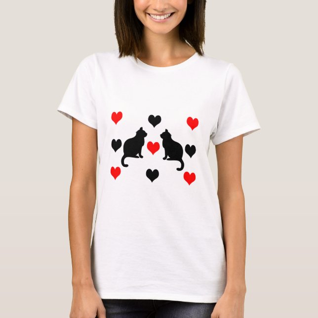 Katter och hjärtan mönster t shirt (Framsida)