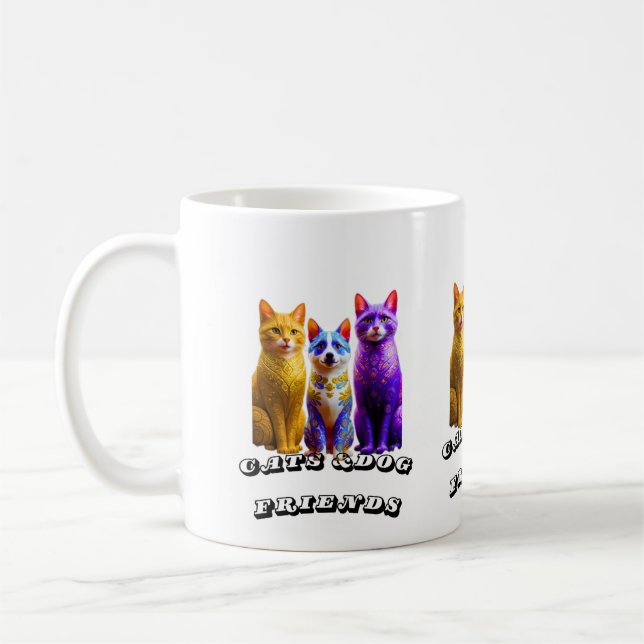 Katter och hund kaffemugg (Vänster)