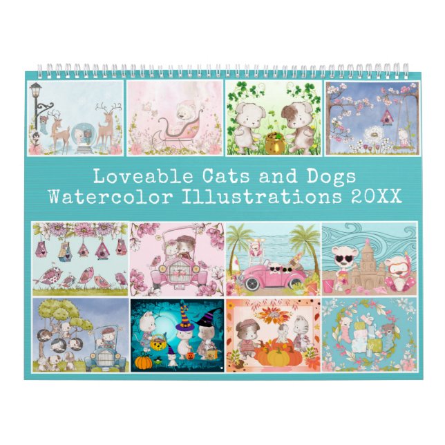 "Katter och Hundar" Amaterfärger Illustrationer Kalender (Omslag)