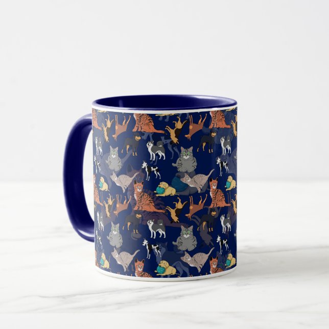 Katter Och Hundar Mönsterdesign På Blå  Mugg (Framsida vänster)