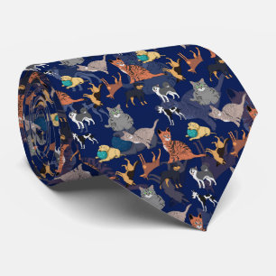Katter Och Hundar Mönsterdesign På Blå Slips