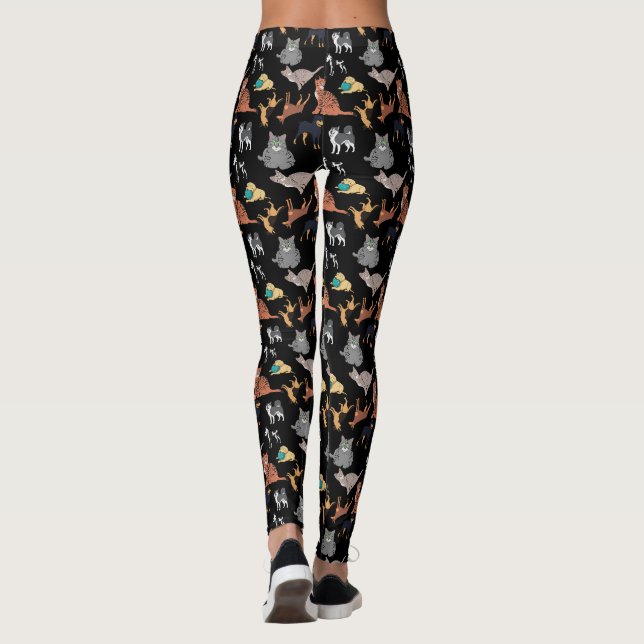 Katter Och Hundar Mönsterdesign På Svart  Leggings (Baksida)