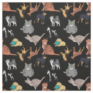 Katter Och Hundar Mönsterdesign På Svart Tyg