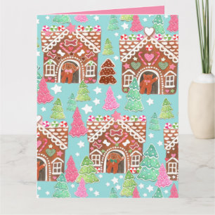 Katter och hundar pepparkakshus julkort kort