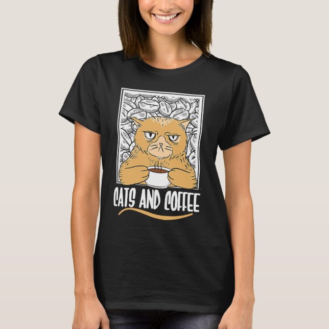 Katter Och Kaffe Koffein Kattunge Espresso Cappucc T Shirt (Framsida)