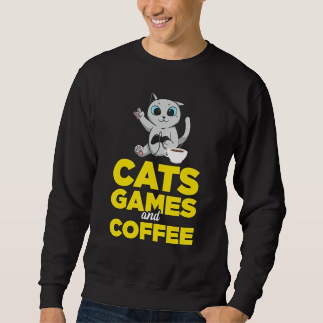 Katter och kaffe lång ärmad tröja (Framsida)