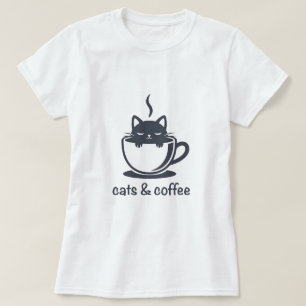 Katter och kaffe Noir Katt Koppen T Shirt