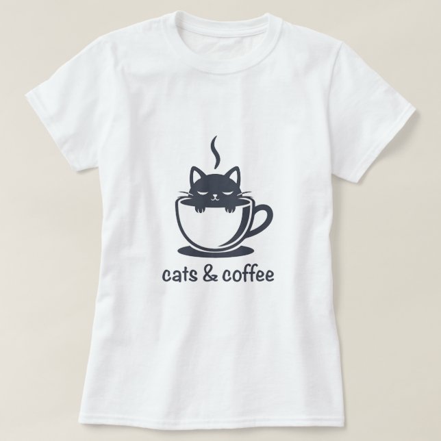 Katter och kaffe Noir Katt Koppen T Shirt (Design framsida)