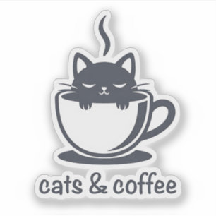 Katter och kaffe Rolig Kawaii Noir Kattestetik Klistermärken