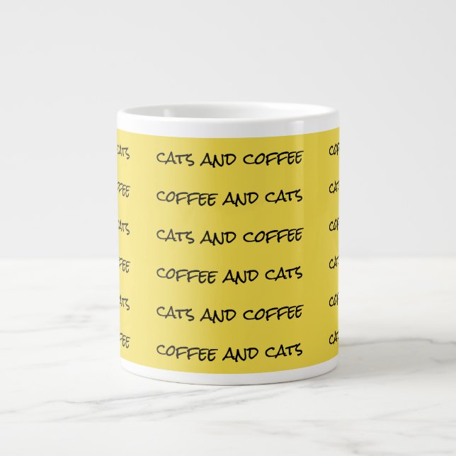 "katter och kaffe" upprepande mönster gult jumbo mugg (Framsidan)