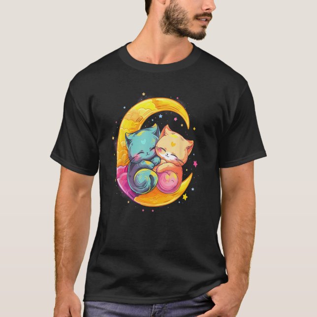Katter och måne Yume Decora Kei Pastell Goth T Shirt (Framsida)