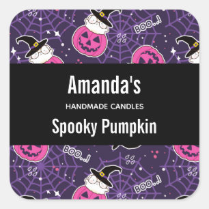Katter och pumpkins Halloween Mönster Candle Biz Fyrkantigt Klistermärke