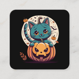 Katter och pumpor för en glad Halloween! Fyrkantigt Visitkort