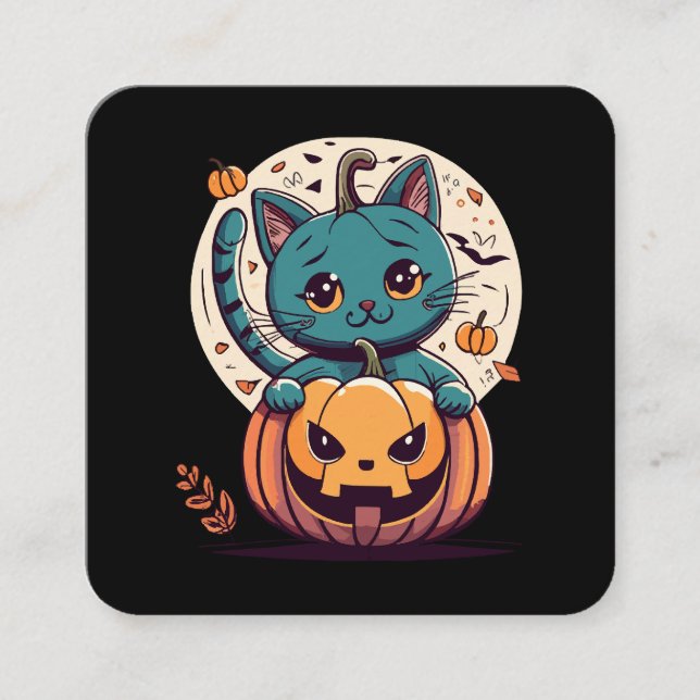 Katter och pumpor för en glad Halloween! Fyrkantigt Visitkort (Framsida)