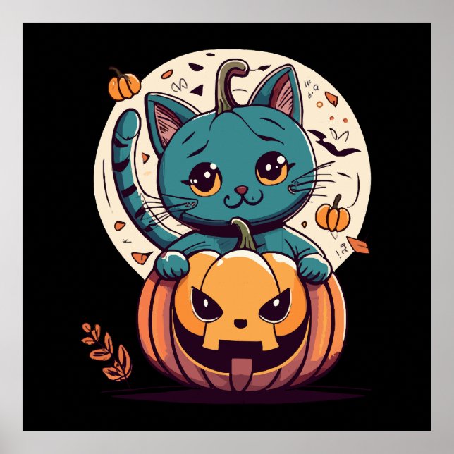 Katter och pumpor för en glad Halloween! Poster (Framsidan)