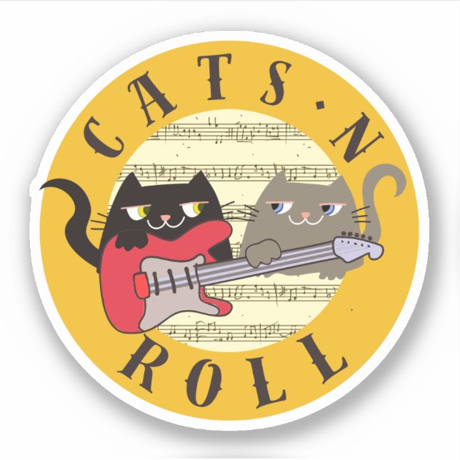 Katter och rullsticker Rolig kattmusik Gitarr Klistermärken (Framsida)