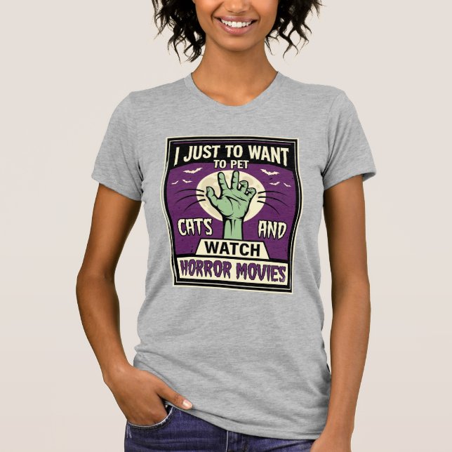 Katter Och Skräckfilmer Halloween-design T Shirt (Framsida)