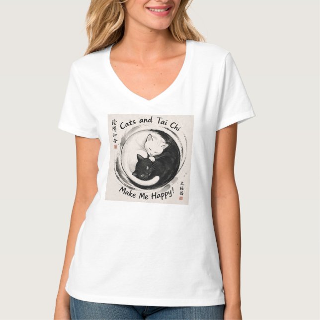 Katter och Tai Chi gör mig glad T Shirt (Framsida)