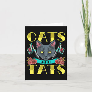 Katter och tatueringar - Vintage Stil gamla tatsod Kort