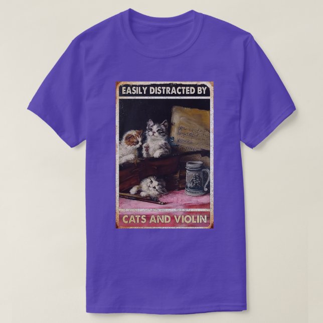 Katter och violin Easily distraherade av viol T Shirt (Design framsida)