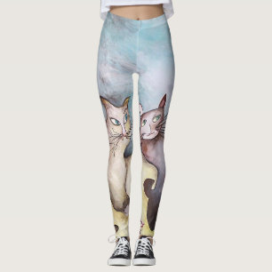 Katter original- konst, pastellfärger, gullig leggings