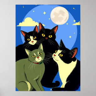 Katter på bålen under hela månen poster