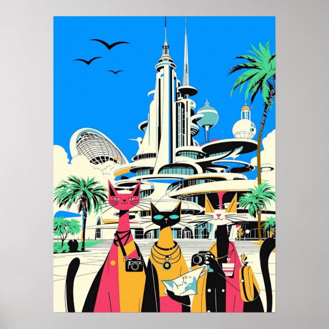 Katter på besök i framtiden poster (Framsidan)