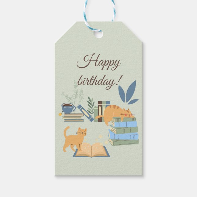 Katter på Bokar födelsedag Presentetikett (Framsidan)