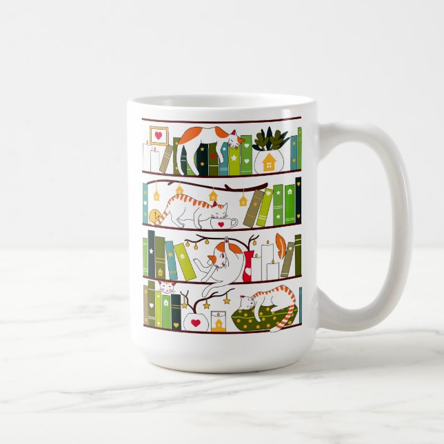 Katter på bokhyllor, katter och Älskare i Bok Kaffemugg (Höger)