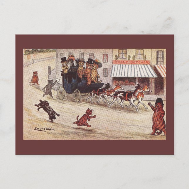 Katter på Coach Tävling Down High Street Vykort (Framsida)