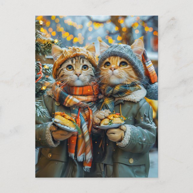 Katter på den tyska julmarknaden helg vykort (Framsida)