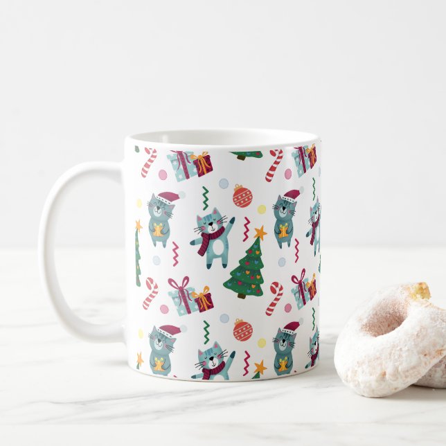 Katter på julen Whimsical mönster Kaffemugg (Med munk)