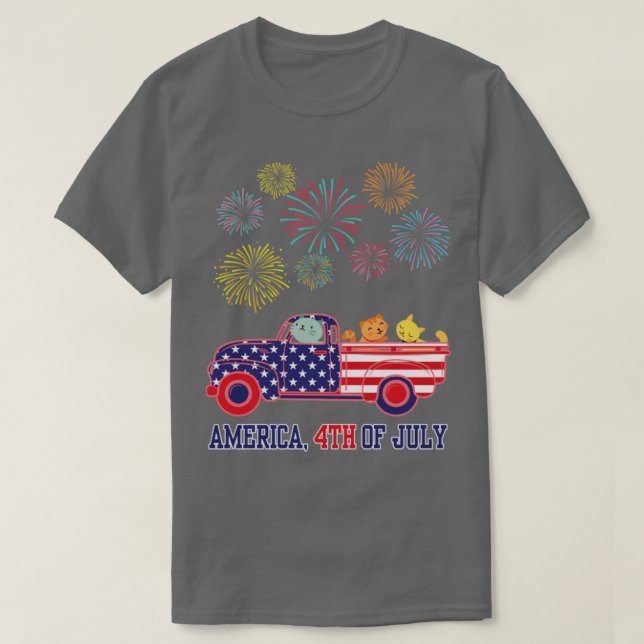 Katter på Lastbil som dansar med Fireworks T Shirt (Design framsida)