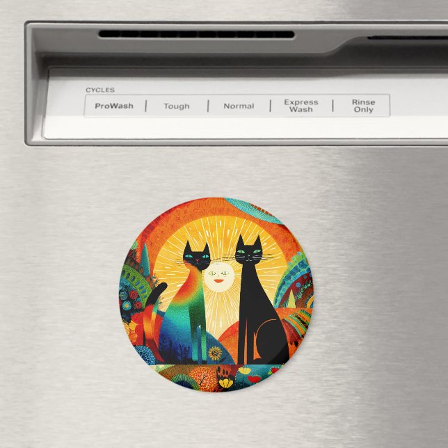Katter på ljus och färgrik bakgrund, magnet (In Situ (Dishwasher))