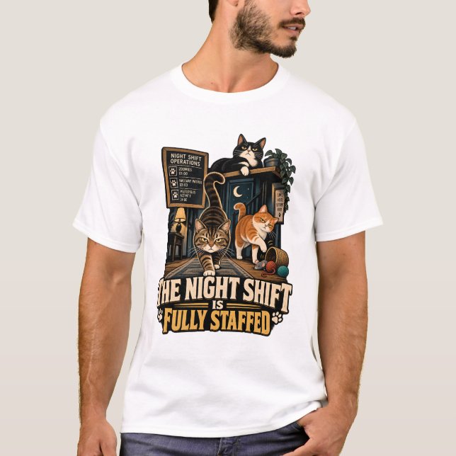 Katter På Nattpasset T Shirt (Framsida)
