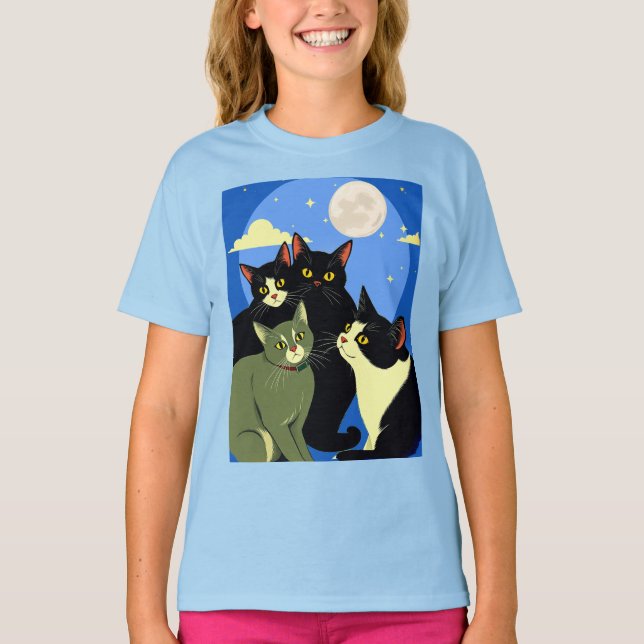 Katter på rov under fullmånen  t shirt (Framsida)