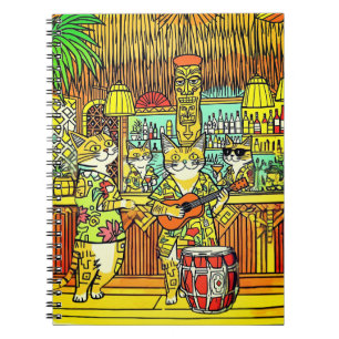 Katter på semester på en ö i en Tiki-bar Anteckningsbok
